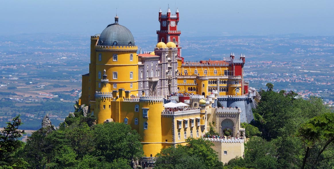 Wide landscape of Sintra forest and palace